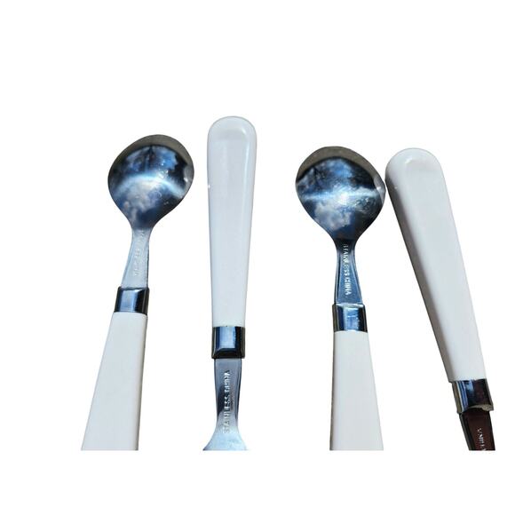 4 Corelle by Coring Fruit Basket Stainless Teaspoons Flatware Plastic MCM 7.75" - Picture 8 of 8